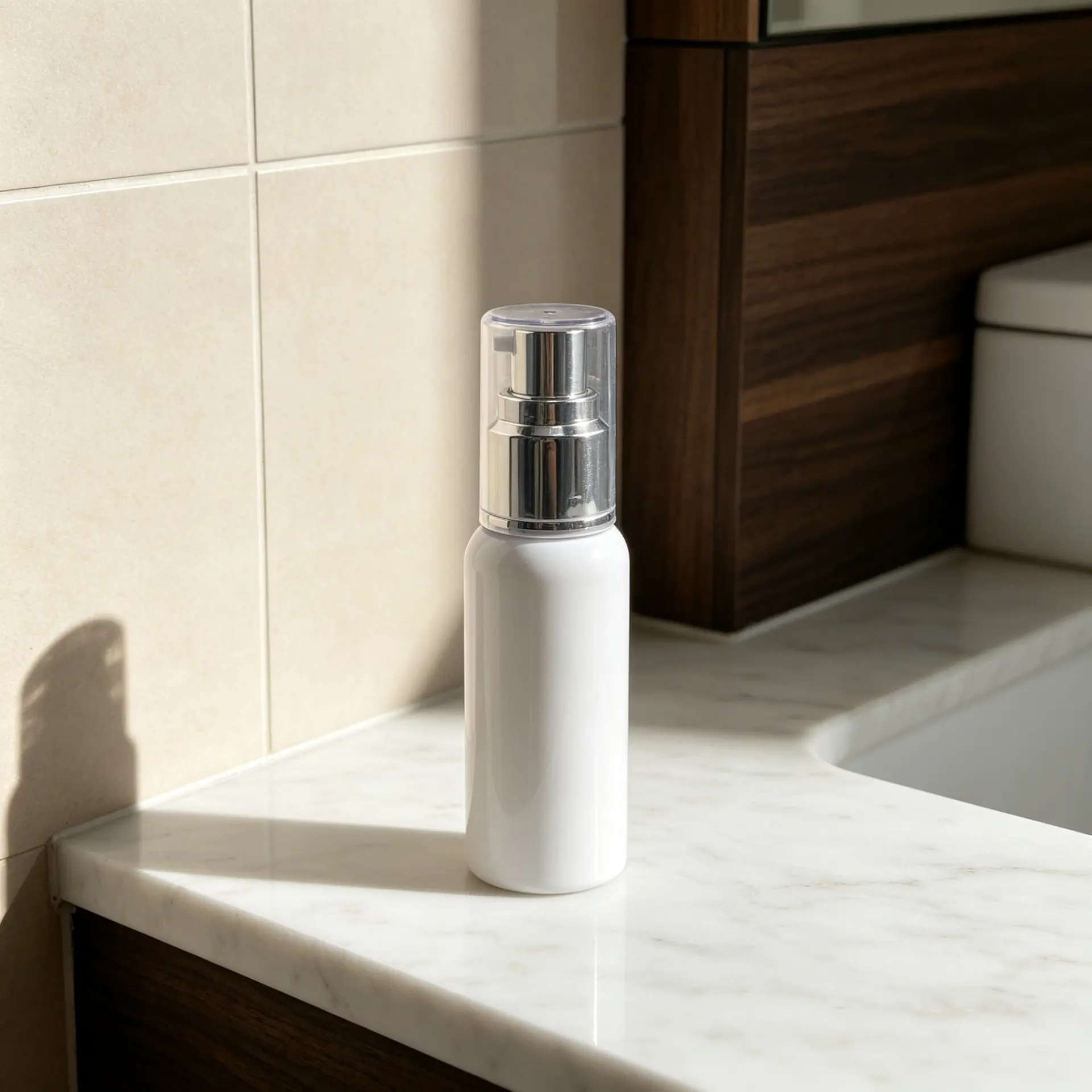 50ml PET round plastic bottle, shoulder pump cap empty container for skincare lotion essential oil cream