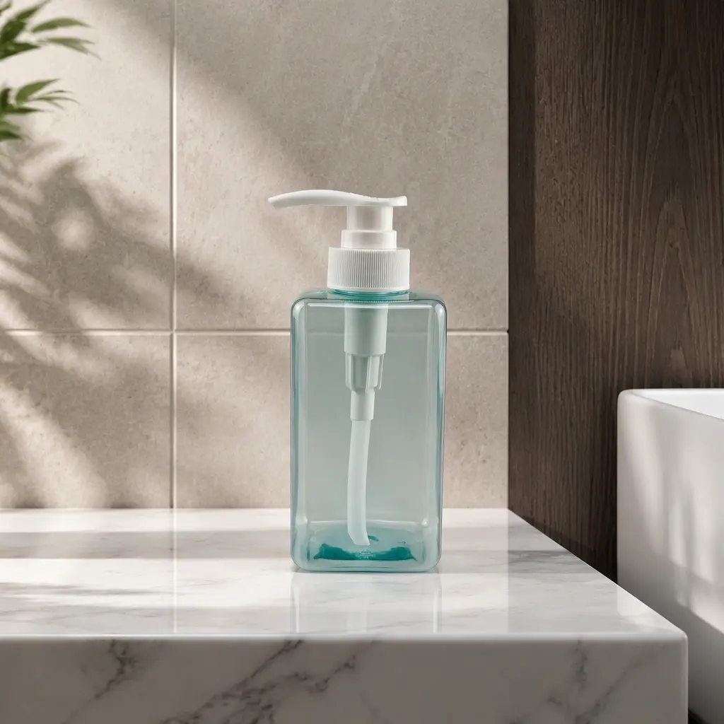 PET Plastic Square Bottle for Body Lotion Shampoo & Hand Wash Pump 430ml Capacity for Skincare Screen Printing Surface