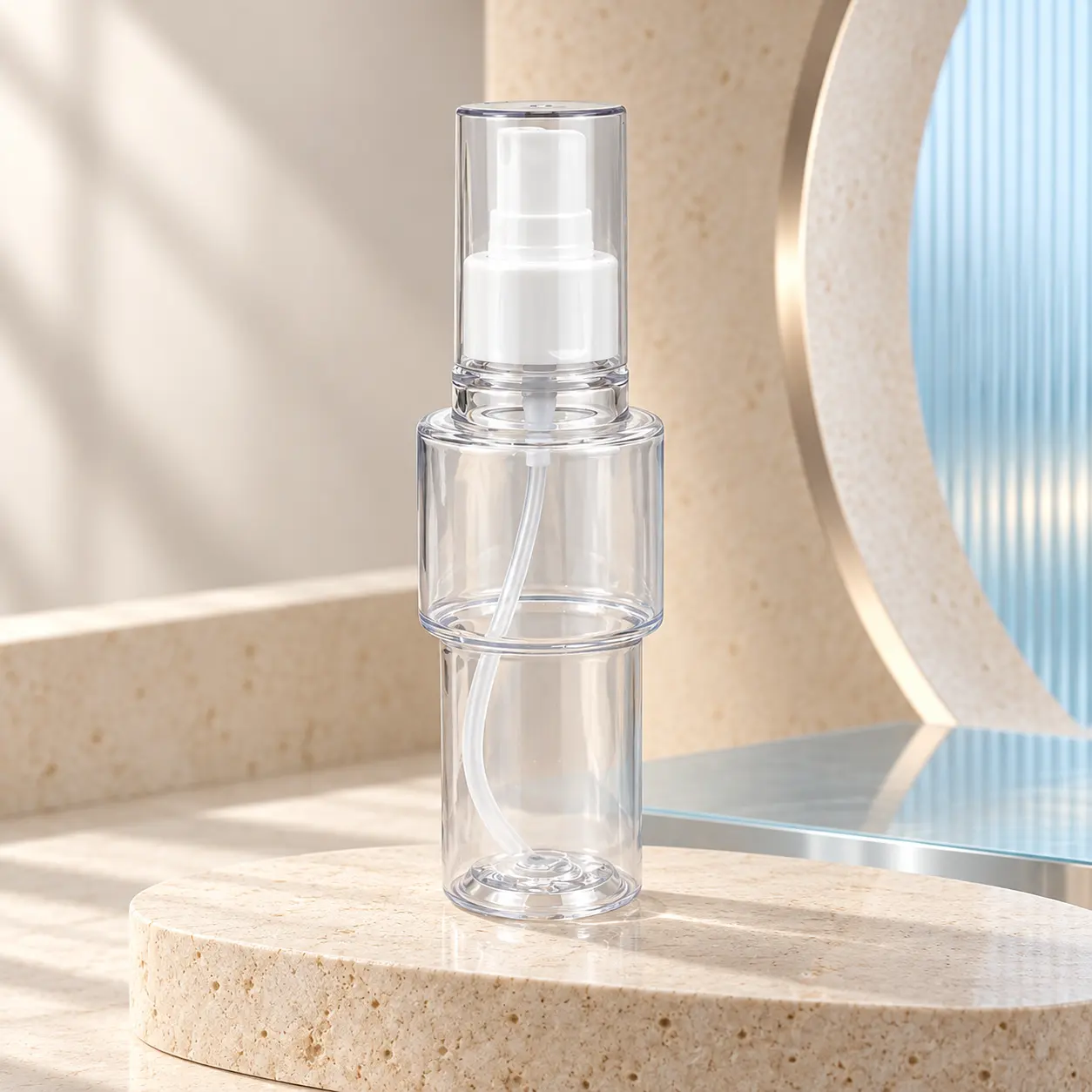 50ml unique shaped transparent plastic perfume spray bottle with clear cap, empty fine mist spray bottle for toner and skincare
