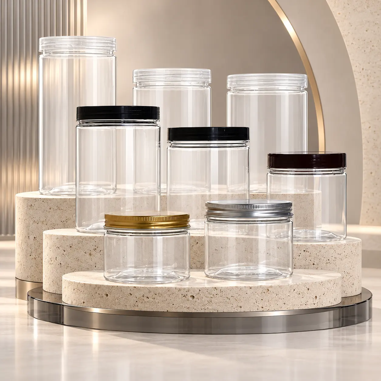 BPA free food grade transparent PET plastic jar 500ml gradient capacity customizable skin cream packaging