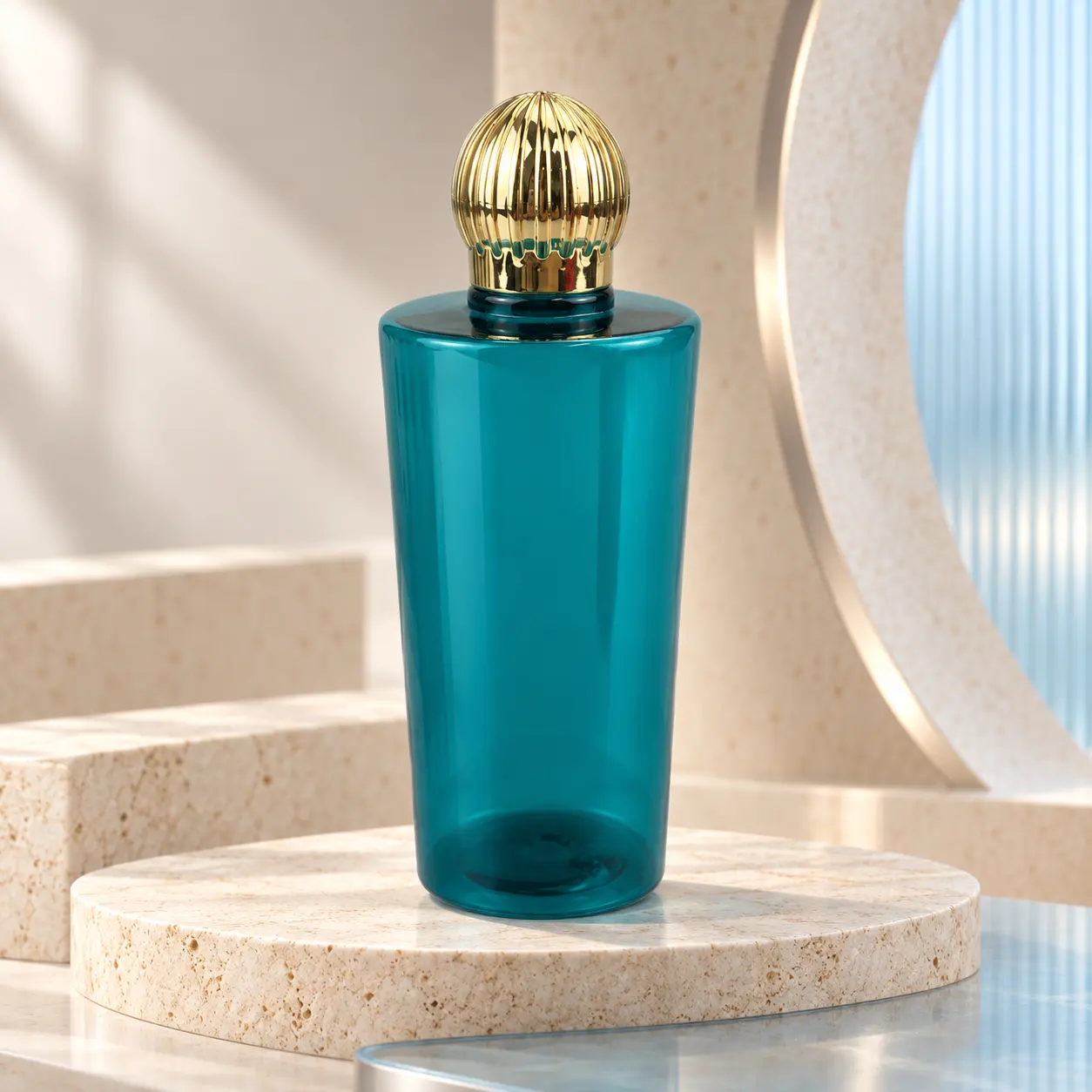 300ml green glossy plastic luxury cosmetic lotion bottle with gold pumpkin cap for toner