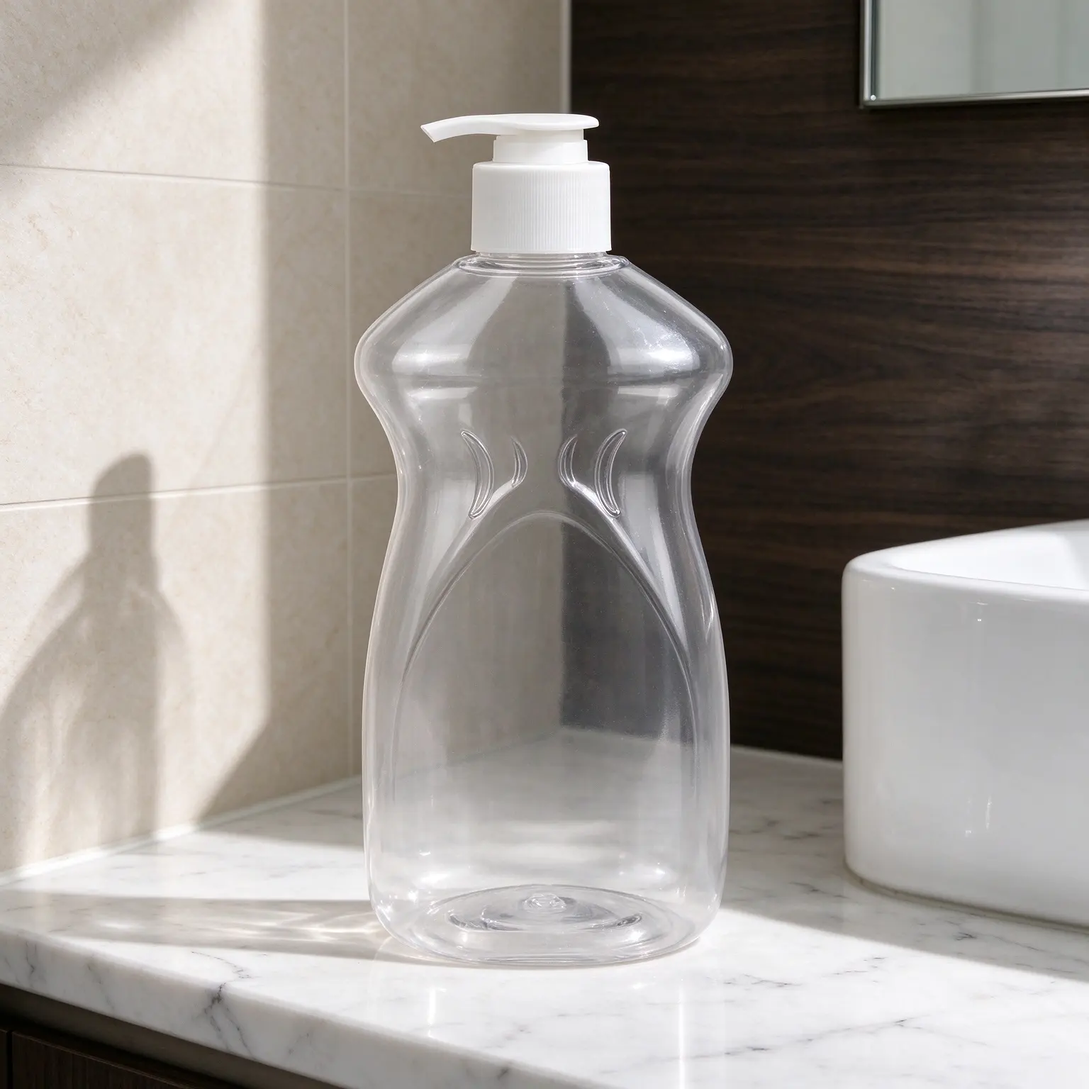 300ml clear special‑shape PET dish soap bottle with a practical white flip‑top cap household bottle for home cleaning supplies.