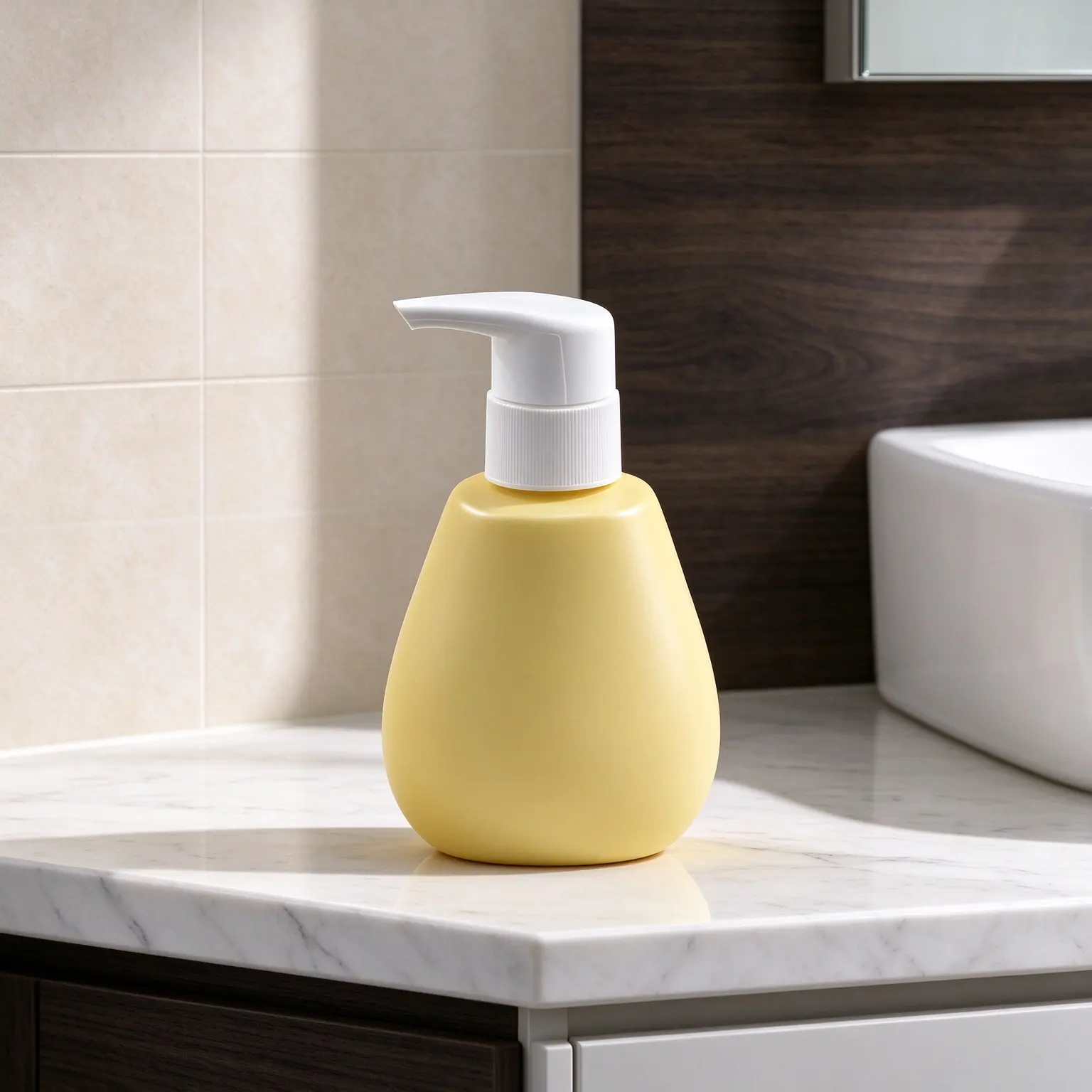 150g cute soft yellow flat PE pump bottle works as a handy toothpaste dispenser, fitted with a white pump head