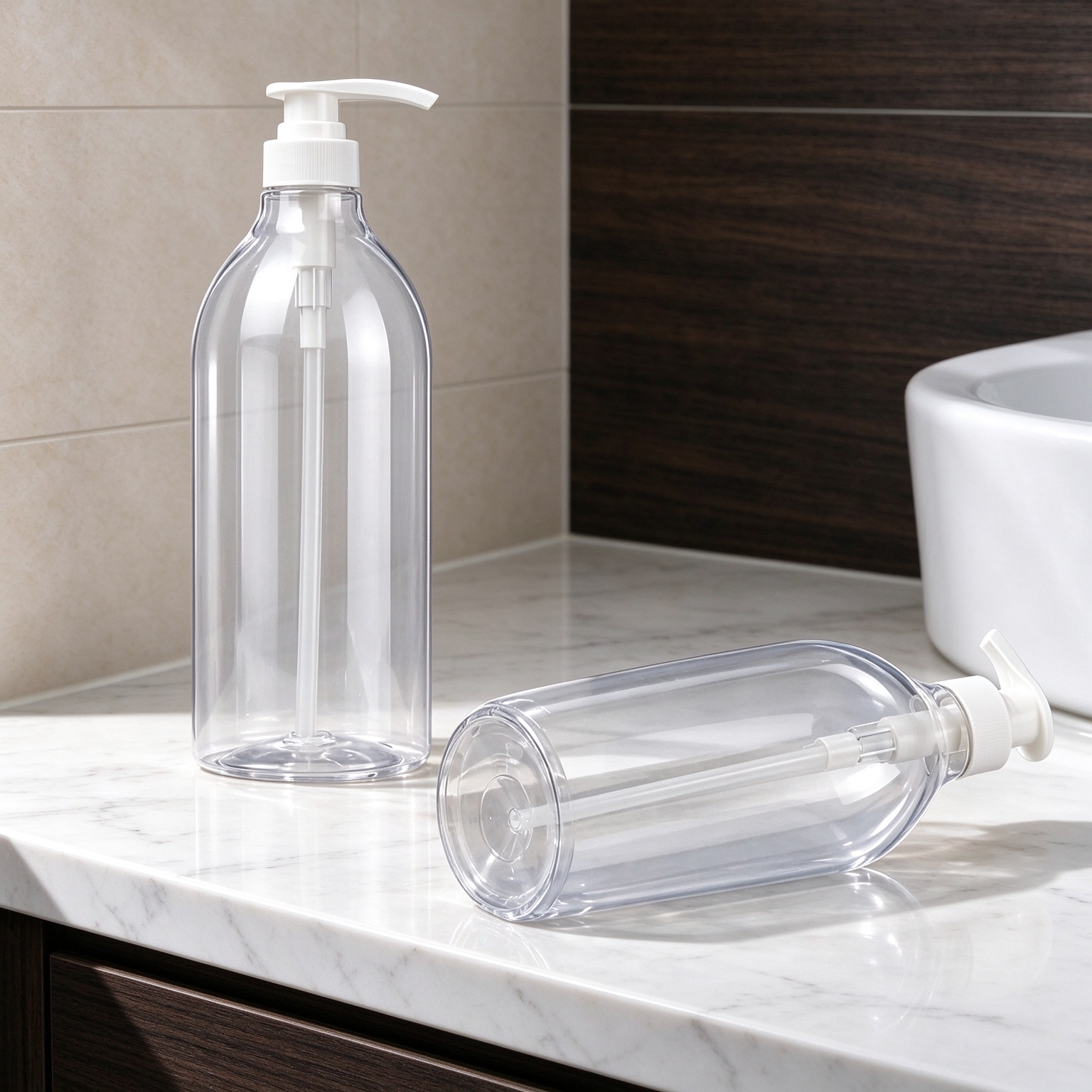 1000ml transparent PET plastic Boston round lotion pump bottle, the ultimate large capacity packaging solution for shampoo and conditioner
