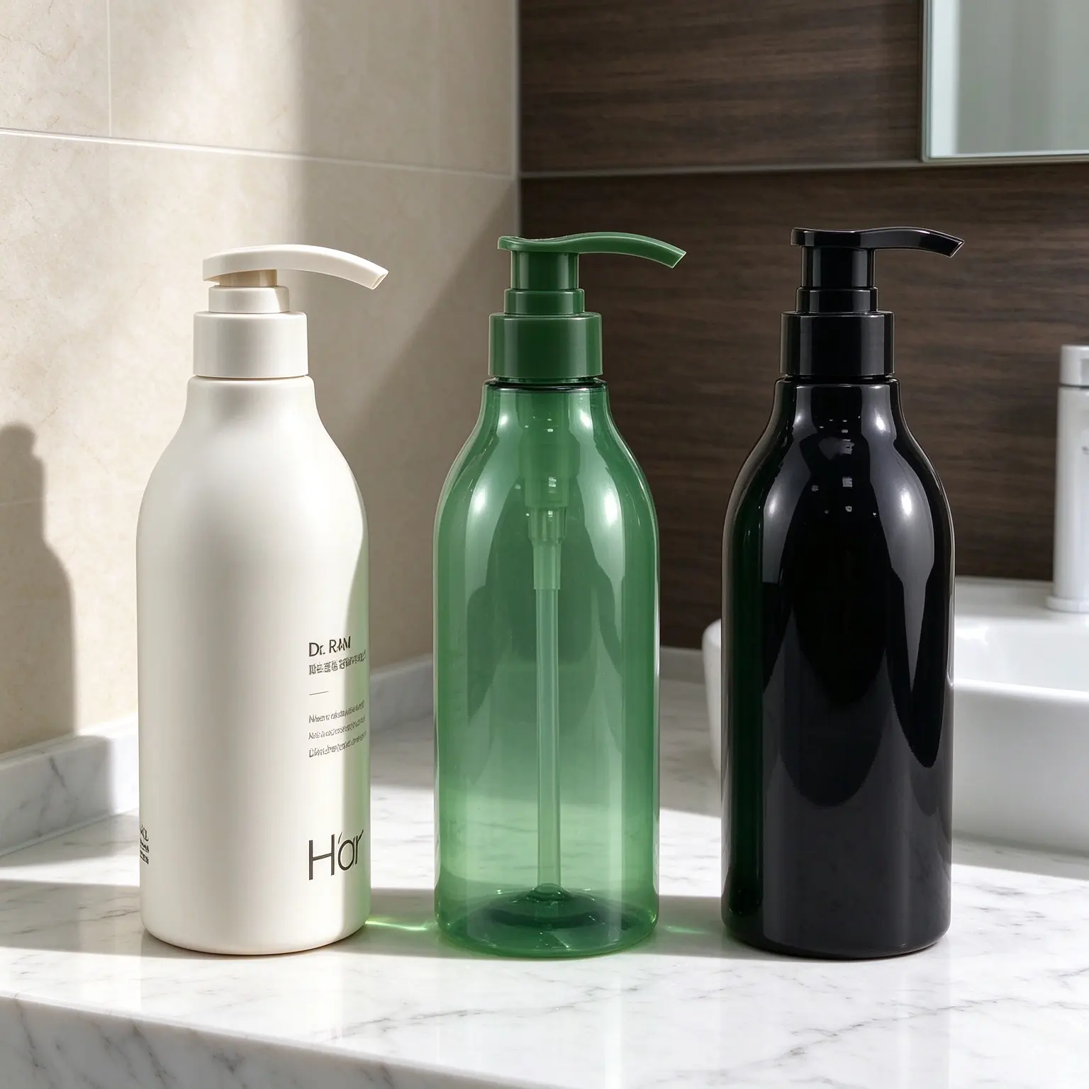 500ml PET refillable Boston round plastic bottle, pump sprayer option, empty container for shampoo body lotion