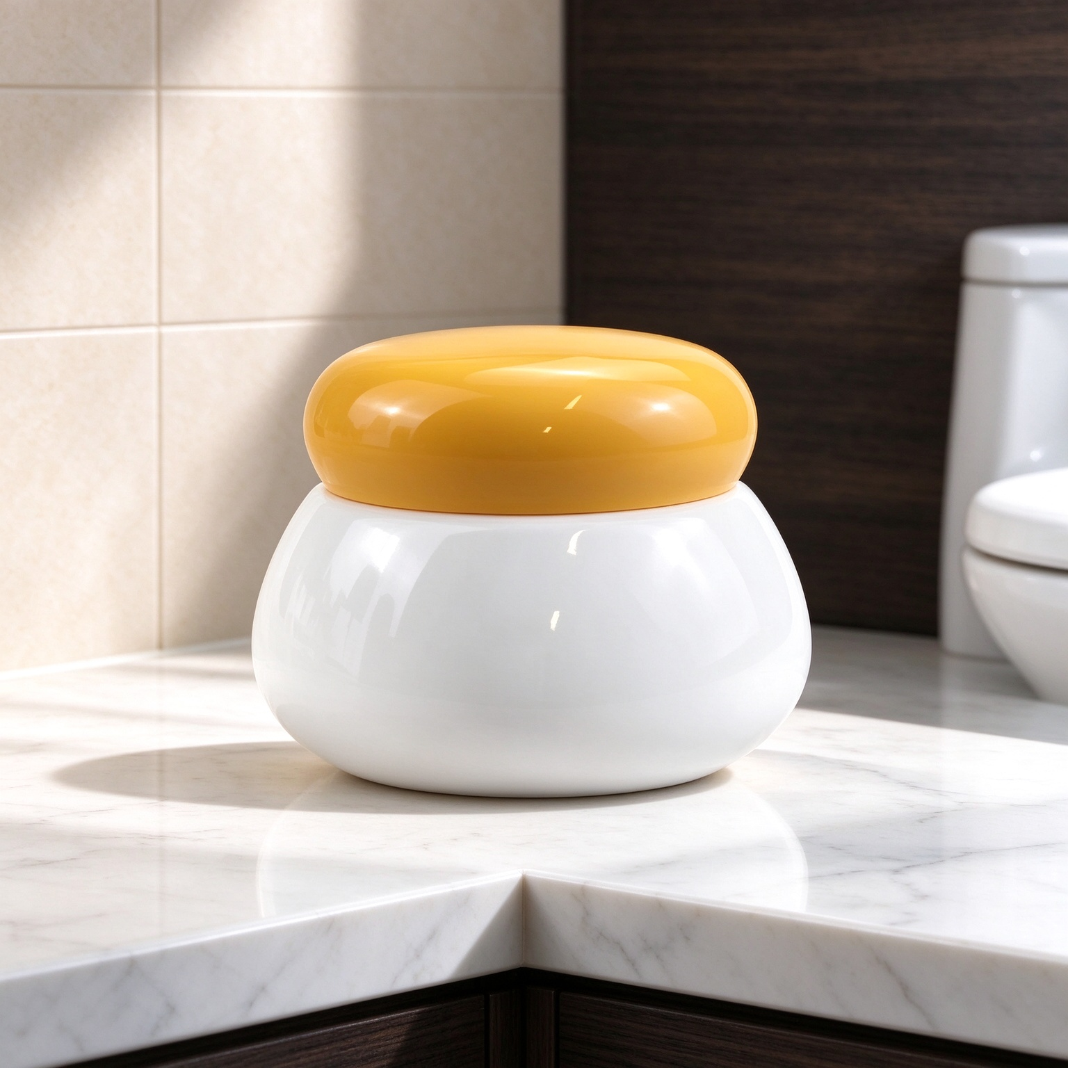 100g white cylindrical plastic jar with yellow mushroom cap, empty refillable jar for face cream and body lotion