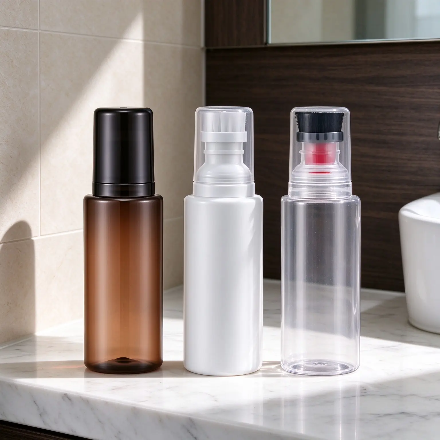 Empty clear PET brush bottle, multifunctional plastic packaging bottle for shoe washing and laundry cleaning liquid