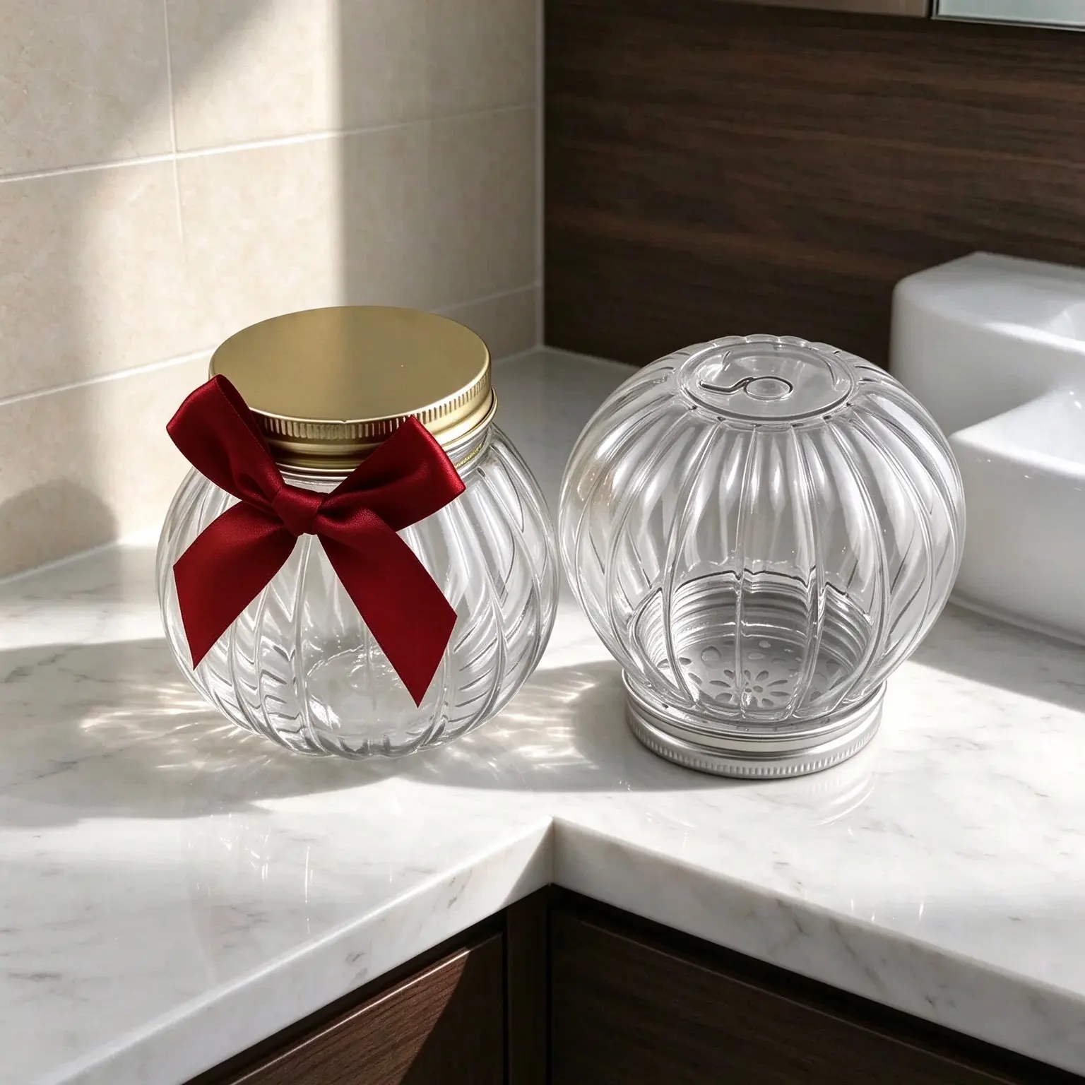 Food grade pumpkin shape 150g PET plastic jar, empty candy face cream storage jar with aluminum lid