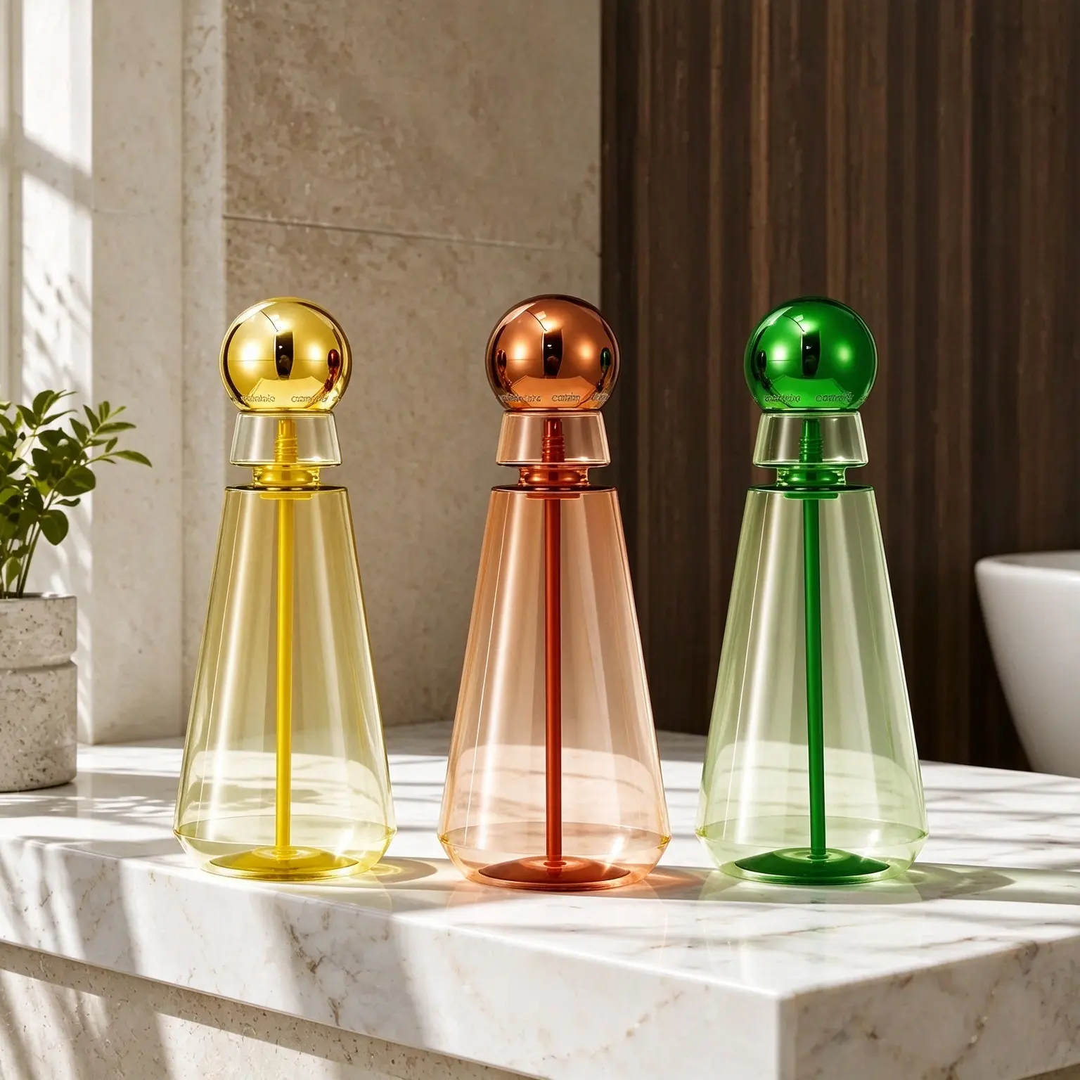 410ml green gradient conical PET bottle with round ball pump, luxury cosmetic dispenser bottle for toner body lotion custom logo
